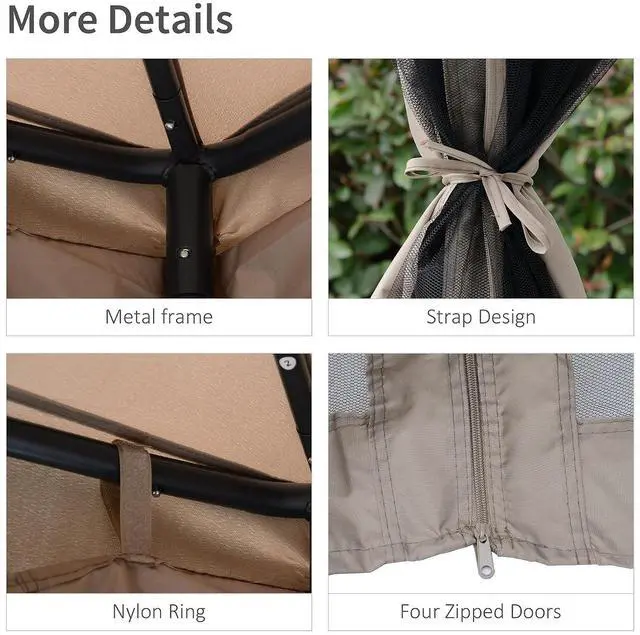 Alt view image 6 of 7 - 9.6' x 9.6' Patio Gazebo Outdoor Canopy with Netting Taupe | Shelter, 2-Tier Roof, Steel Frame, for Garden, Lawn, Backyard, Deck