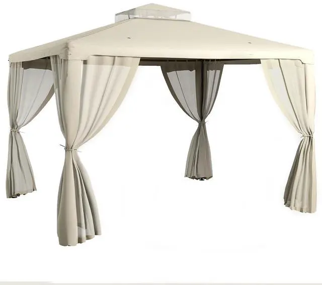 Main image of 9.6' x 11.6' Patio Gazebo Outdoor Canopy with Netting Cream White | Shelter, 2-Tier Roof, Steel Frame, for Garden, Lawn, Backyard, Deck