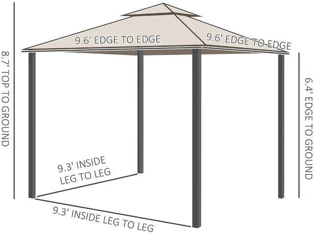 Alt view image 7 of 7 - 9.6' x 9.6' Patio Gazebo Outdoor Canopy with Netting Taupe | Shelter, 2-Tier Roof, Steel Frame, for Garden, Lawn, Backyard, Deck