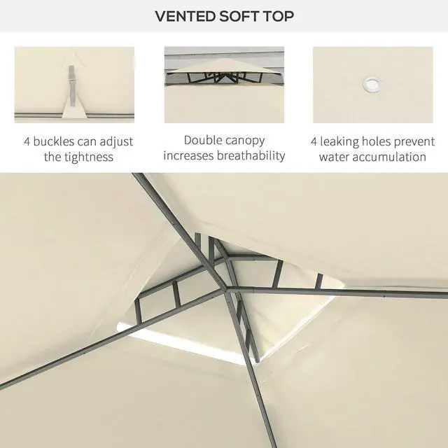 Alt view image 4 of 7 - 9.6' x 11.6' Patio Gazebo Outdoor Canopy with Netting Cream White | Shelter, 2-Tier Roof, Steel Frame, for Garden, Lawn, Backyard, Deck