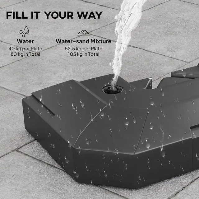 Alt view image 4 of 7 - 2-PCs 231lb Cantilever Offset Patio Umbrella Base Weight Set Black | Heavy Duty Fillable Outdoor Offset Umbrella Weights, Easy-Fill Spouts for Water or Sand, For Garden/Backyard