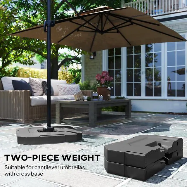 Alt view image 3 of 7 - 2-PCs 231lb Cantilever Offset Patio Umbrella Base Weight Set Black | Heavy Duty Fillable Outdoor Offset Umbrella Weights, Easy-Fill Spouts for Water or Sand, For Garden/Backyard