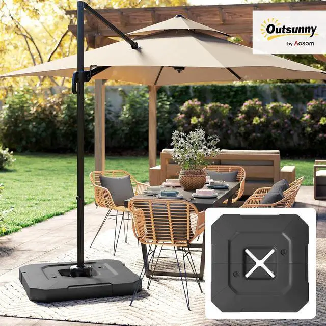 Alt view image 2 of 7 - 2-PCs 231lb Cantilever Offset Patio Umbrella Base Weight Set Black | Heavy Duty Fillable Outdoor Offset Umbrella Weights, Easy-Fill Spouts for Water or Sand, For Garden/Backyard