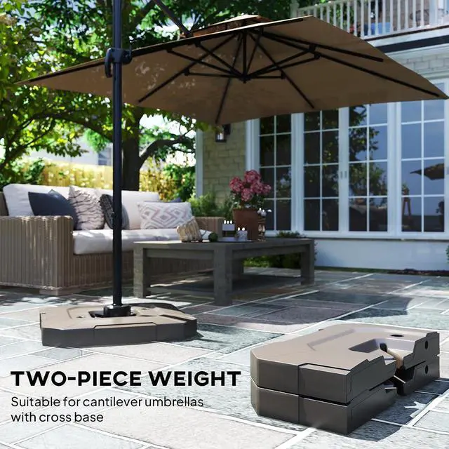 Alt view image 3 of 7 - 2-PCs 231lb Cantilever Offset Patio Umbrella Base Weight Set Brown | Heavy Duty Fillable Outdoor Offset Umbrella Weights, Easy-Fill Spouts for Water or Sand, For Garden/Backyard