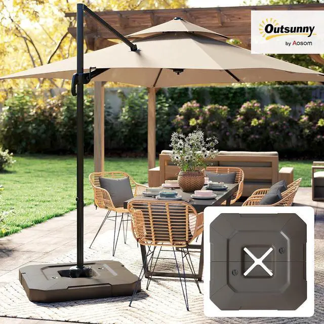 Alt view image 2 of 7 - 2-PCs 231lb Cantilever Offset Patio Umbrella Base Weight Set Brown | Heavy Duty Fillable Outdoor Offset Umbrella Weights, Easy-Fill Spouts for Water or Sand, For Garden/Backyard