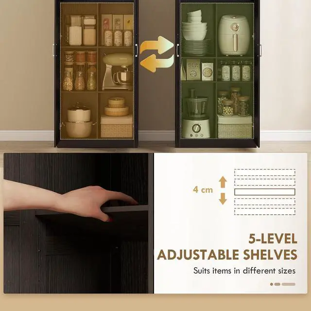 Alt view image 5 of 7 - 71" Tall Kitchen Pantry Cabinet with 4 Adjustable Shelves Espresso | Large Multipurpose Storage Cabinet, Modern Farmhouse Freestanding Food Pantry, Framed Doors, Soft-Close Hinges