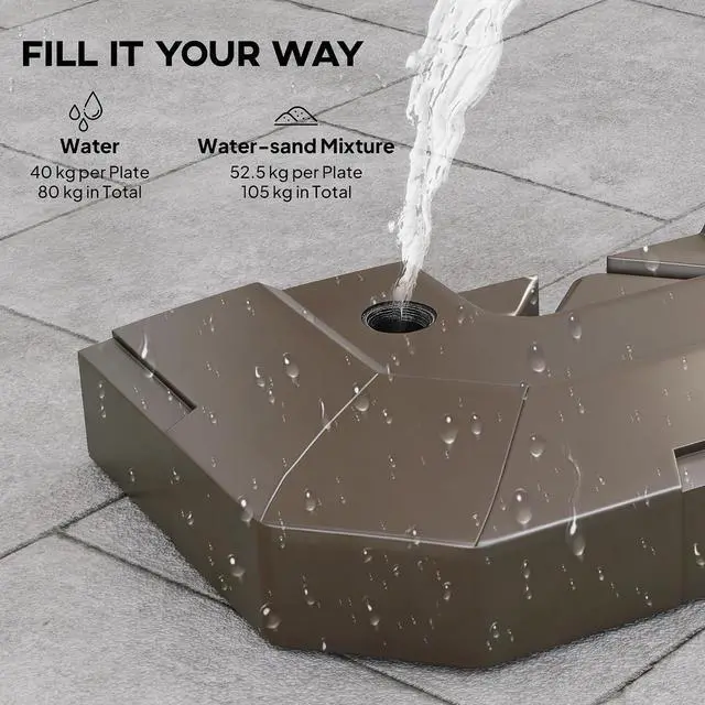 Alt view image 4 of 7 - 2-PCs 231lb Cantilever Offset Patio Umbrella Base Weight Set Brown | Heavy Duty Fillable Outdoor Offset Umbrella Weights, Easy-Fill Spouts for Water or Sand, For Garden/Backyard