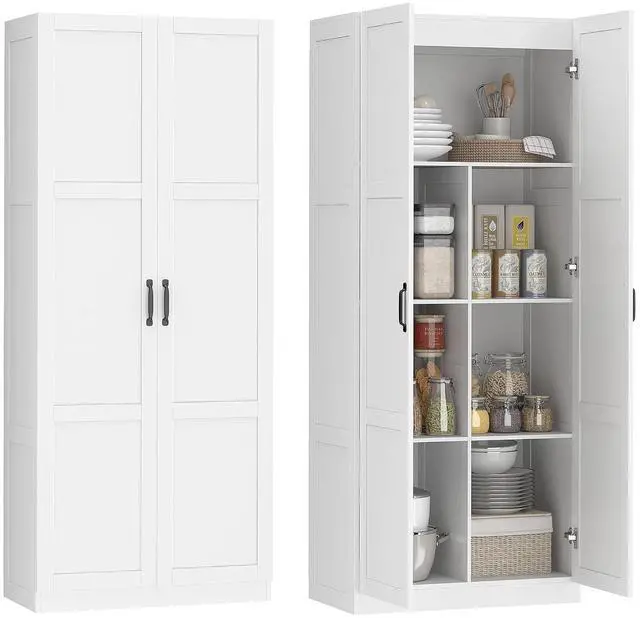 Main image of 71" Tall Kitchen Pantry Cabinet with 4 Adjustable Shelves White | Large Multipurpose Storage Cabinet, Modern Farmhouse Freestanding Food Pantry, Framed Doors, Soft-Close Hinges
