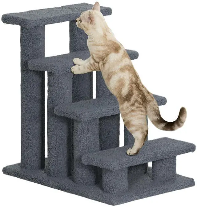 Main image of PawHut 25" 4-Step Multi-Level Cat Scratching Post Gray | Carpeted Pet Stairs