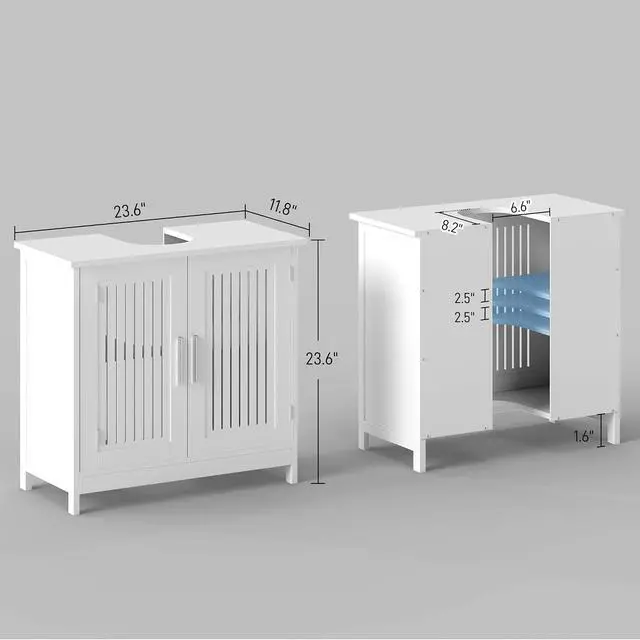 Alt view image 3 of 7 - kleankin Modern Under Sink Cabinet with 2 Doors, Pedestal Under Sink Bathroom Cupboard, Bathroom Vanity Cabinet with Adjustable Shelves, White
