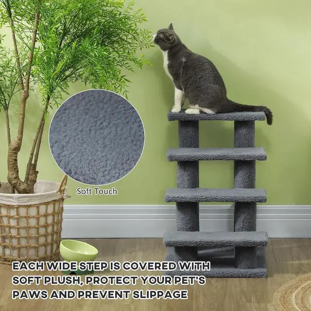 Alt view image 3 of 7 - PawHut 25" 4-Step Multi-Level Cat Scratching Post Gray | Carpeted Pet Stairs