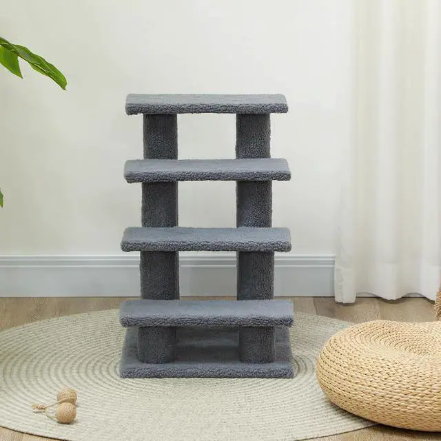 Alt view image 6 of 7 - PawHut 25" 4-Step Multi-Level Cat Scratching Post Gray | Carpeted Pet Stairs
