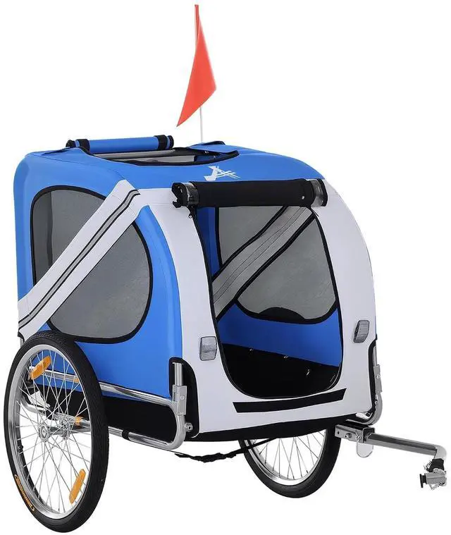 Main image of Dog Bike Trailer Easy Folding Cart Frame 20" Wheels | Pet Wagon Bicycle Trailer, Large Rubber Wheels, 3 Entrances, Mesh Screen, Off-Road and Travel