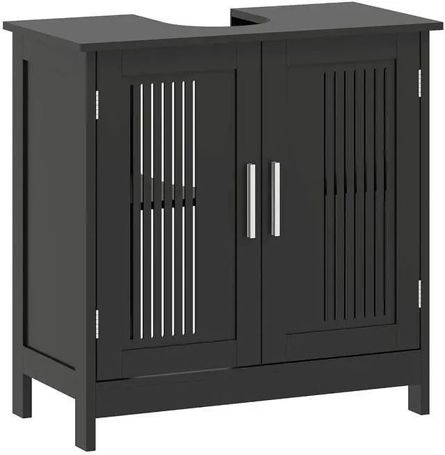 Main image of kleankin Modern Under Sink Cabinet Pedestal Bathroom Cabinet Black | 2 Doors, Bathroom Vanity, Adjustable Shelves