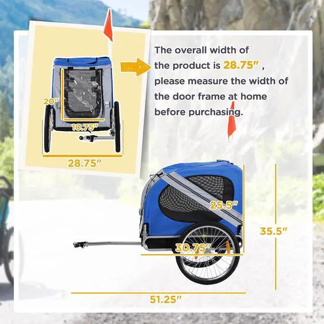 Alt view image 3 of 7 - Dog Bike Trailer Easy Folding Cart Frame 20" Wheels | Pet Wagon Bicycle Trailer, Large Rubber Wheels, 3 Entrances, Mesh Screen, Off-Road and Travel