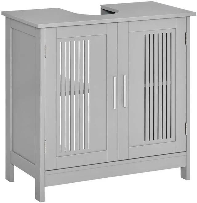 Main image of kleankin Modern Under Sink Cabinet Pedestal Bathroom Cabinet Gray | 2 Doors, Bathroom Vanity, Adjustable Shelves