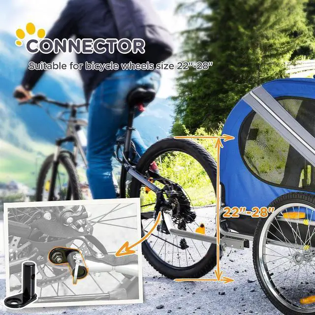 Alt view image 6 of 7 - Dog Bike Trailer Easy Folding Cart Frame 20" Wheels | Pet Wagon Bicycle Trailer, Large Rubber Wheels, 3 Entrances, Mesh Screen, Off-Road and Travel