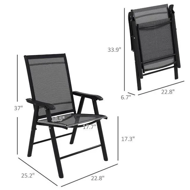 Alt view image 3 of 6 - Set of 4 Patio Folding Chairs Armrests Black | Stackable Outdoor Sling Patio Dining Chairs, for Lawn Camping Dining Beach, Metal Frame, No Assembly