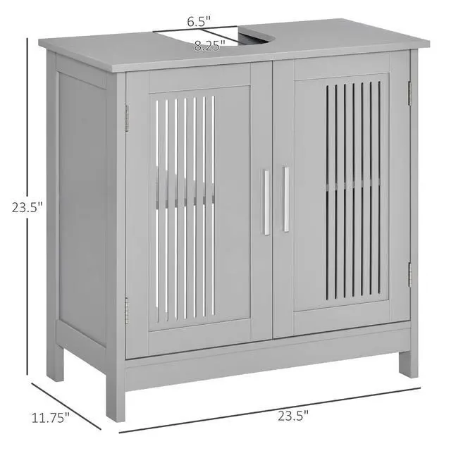 Alt view image 3 of 7 - kleankin Modern Under Sink Cabinet Pedestal Bathroom Cabinet Gray | 2 Doors, Bathroom Vanity, Adjustable Shelves