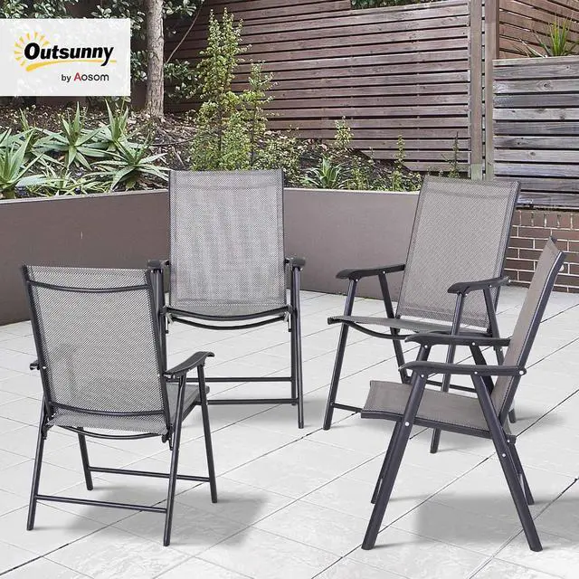 Alt view image 2 of 7 - Folding Outdoor Patio Chairs Set of 4 Stackable Portable for Deck, Garden, Camping and Travel
