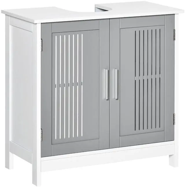 Main image of kleankin Modern Under Sink Cabinet Pedestal Bathroom Cabinet Gray and White | 2 Doors, Bathroom Vanity, Adjustable Shelves
