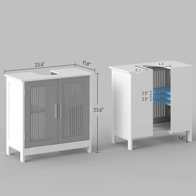 Alt view image 3 of 7 - kleankin Modern Under Sink Cabinet Pedestal Bathroom Cabinet Gray and White | 2 Doors, Bathroom Vanity, Adjustable Shelves