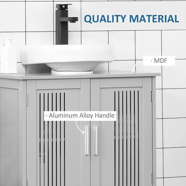 Alt view image 6 of 7 - kleankin Modern Under Sink Cabinet Pedestal Bathroom Cabinet Gray | 2 Doors, Bathroom Vanity, Adjustable Shelves