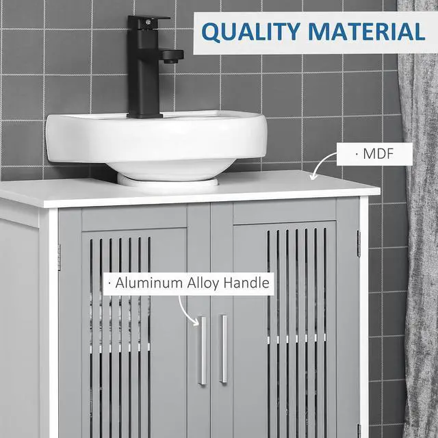Alt view image 6 of 7 - kleankin Modern Under Sink Cabinet Pedestal Bathroom Cabinet Gray and White | 2 Doors, Bathroom Vanity, Adjustable Shelves