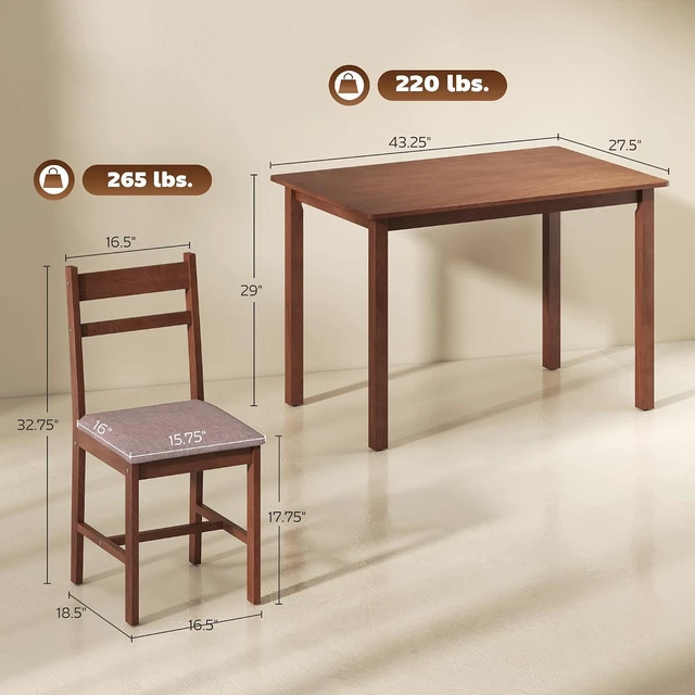 Alt view image 7 of 7 - 5-Piece Solid Wood Dining Table Set for 4, Light Brown and Brown | Farmhouse Kitchen Table, Upholstered Chairs, Small Space, Dining Room, Breakfast Nook