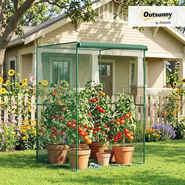 Alt view image 2 of 7 - 6' x 4' x 6' Crop Cage, Plant Protection Tent, Dark Green | Zippered Doors, for Vegetable Garden Backyard Outdoor Use