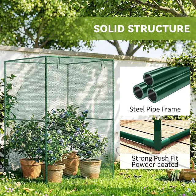 Alt view image 4 of 7 - 6' x 4' x 6' Crop Cage, Plant Protection Tent, Dark Green | Zippered Doors, for Vegetable Garden Backyard Outdoor Use