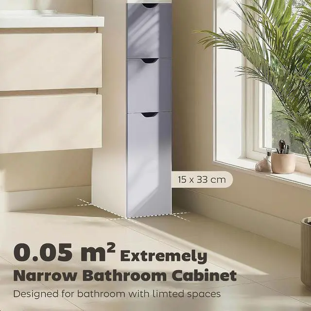 Alt view image 4 of 7 - 54" Tall Bathroom Storage Cabinet, Freestanding, 2-Tier Shelf, White | Linen Tower, Drawers, Narrow Side Floor Organizer