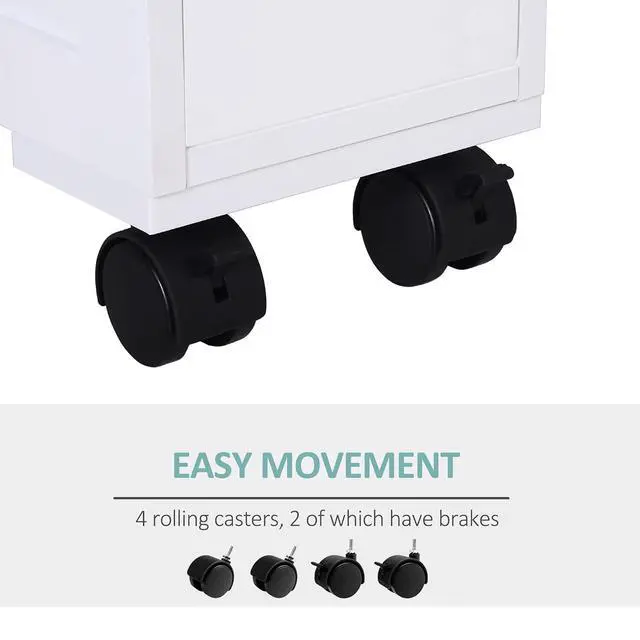 Alt view image 4 of 7 - Narrow Bathroom Side Storage Cabinet 6.25" x 20.5" x 28.25" White | Wood, Rolling, Slim Cabinet by Toilet