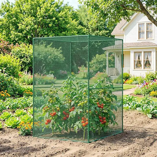Alt view image 6 of 7 - 6' x 4' x 6' Crop Cage, Plant Protection Tent, Dark Green | Zippered Doors, for Vegetable Garden Backyard Outdoor Use
