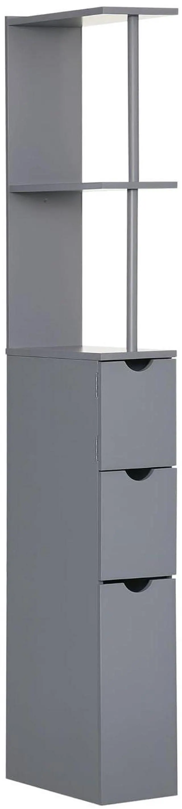 Main image of 54" Tall Bathroom Storage Cabinet, Freestanding, 2-Tier Shelf, Grey | Linen Tower, Drawers, Narrow Side Floor Organizer