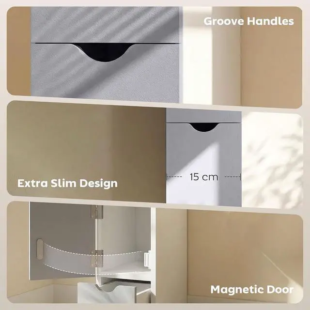 Alt view image 7 of 7 - 54" Tall Bathroom Storage Cabinet, Freestanding, 2-Tier Shelf, White | Linen Tower, Drawers, Narrow Side Floor Organizer
