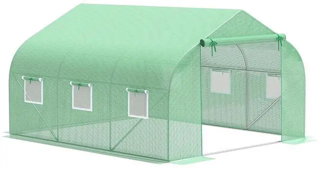 Main image of 11.5 x 10 x 6.5 ft Outdoor Walk-in Greenhouse Zippered Door Green | Tunnel Green House, Roll-up Windows, PE Cover, Heavy Duty Steel Frame, for Outdoors