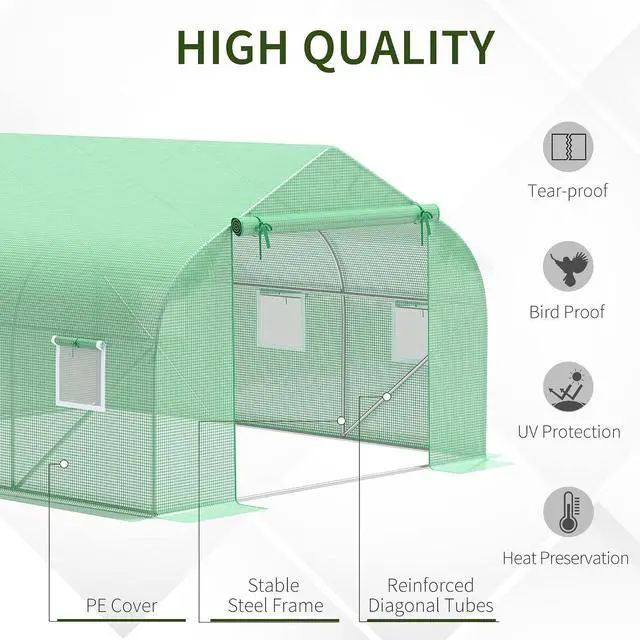 Alt view image 3 of 7 - 11.5 x 10 x 6.5 ft Outdoor Walk-in Greenhouse Zippered Door Green | Tunnel Green House, Roll-up Windows, PE Cover, Heavy Duty Steel Frame, for Outdoors