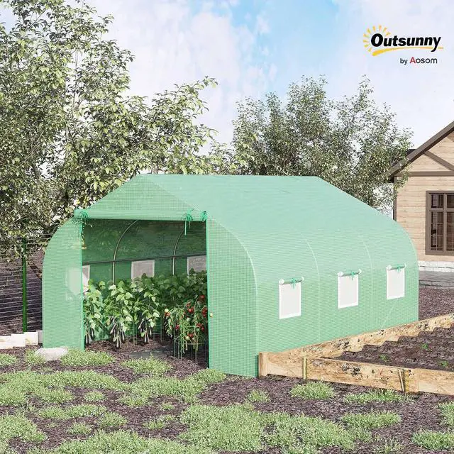 Alt view image 2 of 7 - 11.5 x 10 x 6.5 ft Outdoor Walk-in Greenhouse Zippered Door Green | Tunnel Green House, Roll-up Windows, PE Cover, Heavy Duty Steel Frame, for Outdoors