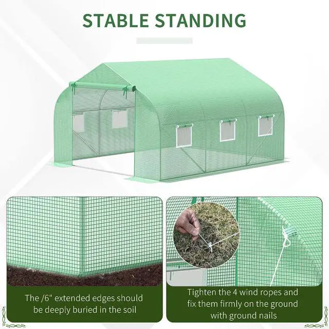 Alt view image 5 of 7 - 11.5 x 10 x 6.5 ft Outdoor Walk-in Greenhouse Zippered Door Green | Tunnel Green House, Roll-up Windows, PE Cover, Heavy Duty Steel Frame, for Outdoors