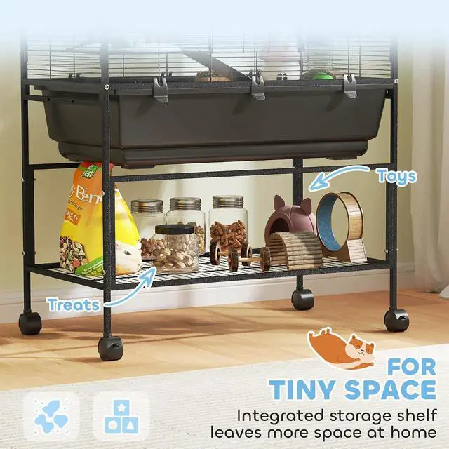 Alt view image 6 of 7 - PawHut Large Hamster Cage with Deep Tray, 3 Tier for Syrian Gerbil Mouse | Rolling Rat Cage, Storage Shelf, Big Exercise Wheel, Tube System, Hut, Platforms, Ramps, Food Dish, Water Bottle