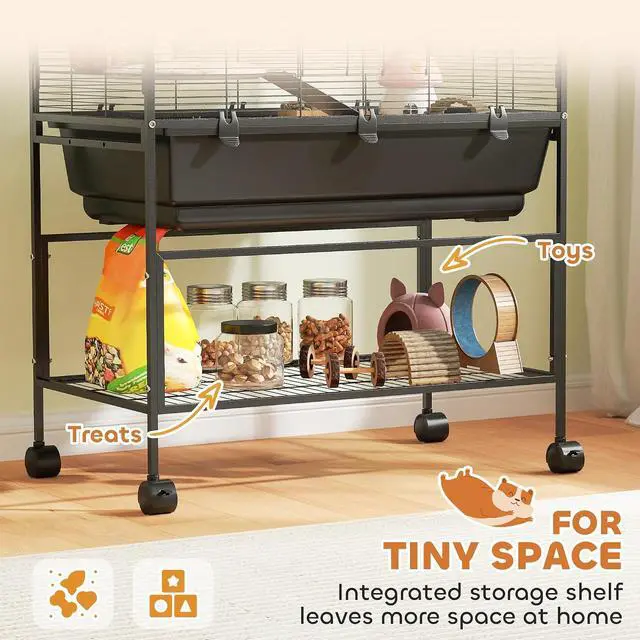 Alt view image 6 of 7 - PawHut Large Hamster Cage with Deep Tray, 5 Tier for Syrian Gerbil Mouse | Rolling Rat Cage, Storage Shelf, Big Exercise Wheel, Tube System, Hut, Platforms, Ramps, Food Dish, Water Bottle