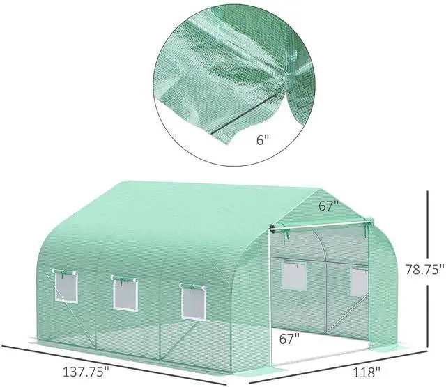 Alt view image 7 of 7 - 11.5 x 10 x 6.5 ft Outdoor Walk-in Greenhouse Zippered Door Green | Tunnel Green House, Roll-up Windows, PE Cover, Heavy Duty Steel Frame, for Outdoors