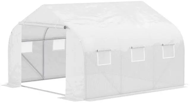 Main image of 11.5 x 10 x 6.5 ft Outdoor Walk-in Greenhouse Zippered Door White | Tunnel Green House, Roll-up Windows, PE Cover, Heavy Duty Steel Frame, for Outdoors