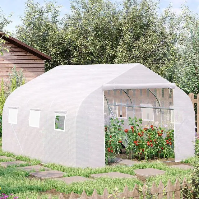Alt view image 2 of 7 - 11.5 x 10 x 6.5 ft Outdoor Walk-in Greenhouse Zippered Door White | Tunnel Green House, Roll-up Windows, PE Cover, Heavy Duty Steel Frame, for Outdoors