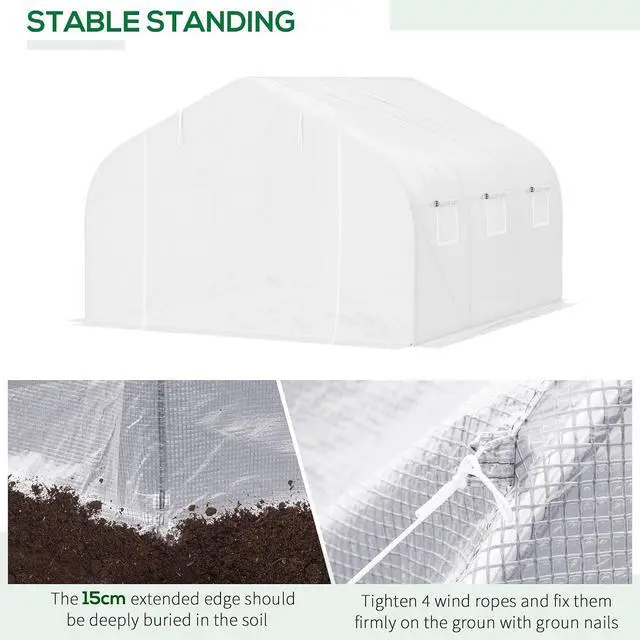 Alt view image 4 of 7 - 11.5 x 10 x 6.5 ft Outdoor Walk-in Greenhouse Zippered Door White | Tunnel Green House, Roll-up Windows, PE Cover, Heavy Duty Steel Frame, for Outdoors