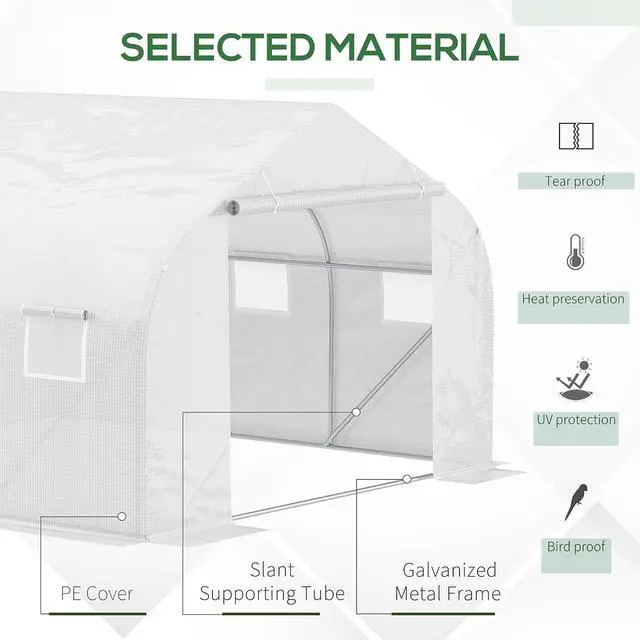Alt view image 3 of 7 - 11.5 x 10 x 6.5 ft Outdoor Walk-in Greenhouse Zippered Door White | Tunnel Green House, Roll-up Windows, PE Cover, Heavy Duty Steel Frame, for Outdoors