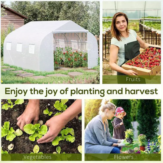 Alt view image 6 of 7 - 11.5 x 10 x 6.5 ft Outdoor Walk-in Greenhouse Zippered Door White | Tunnel Green House, Roll-up Windows, PE Cover, Heavy Duty Steel Frame, for Outdoors
