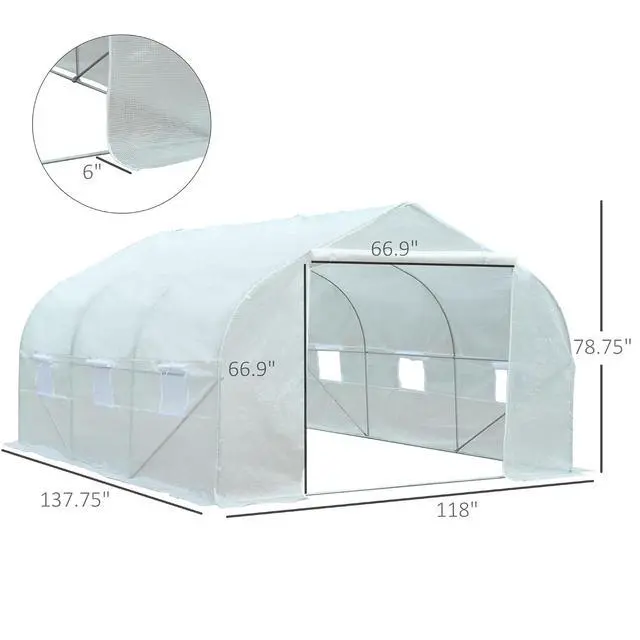 Alt view image 7 of 7 - 11.5 x 10 x 6.5 ft Outdoor Walk-in Greenhouse Zippered Door White | Tunnel Green House, Roll-up Windows, PE Cover, Heavy Duty Steel Frame, for Outdoors