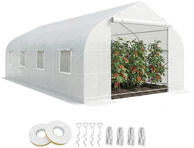 Main image of 20 x 10 x 7 ft Outdoor Walk-in Greenhouse Zippered Door White | Tunnel Green House, Roll-up Windows, PE Cover, Heavy Duty Steel Frame, for Outdoors